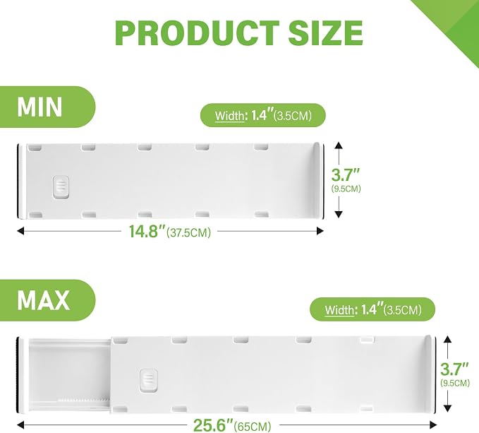 5 Pack Drawer Dividers 3.7" High Slim Organizers Expandable 14.8-25.6" - Image 2