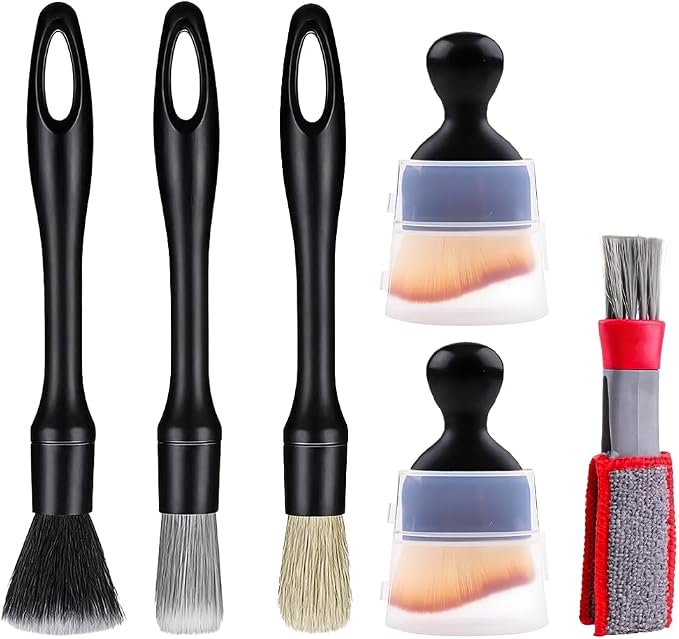 6PCS Car Detailing Brush Kit, Including 3 Ultra Soft No Scratch Boar Hair & 3 by Unknown