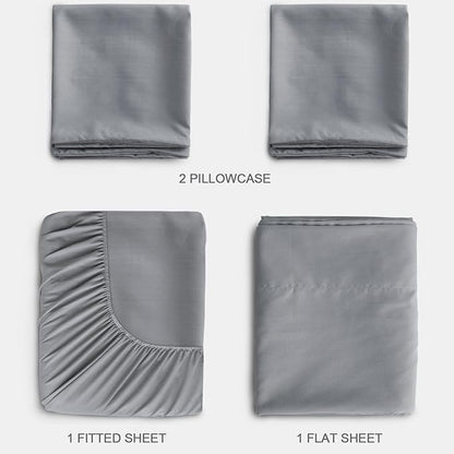 SPRINGSPIRIT Sleeper Sofa Queen Sheets Set, 4 Piece Bed Sheets Set Up to 8" Deep Pockets, Extra Soft and Breathable Bedding Sheets, Grey