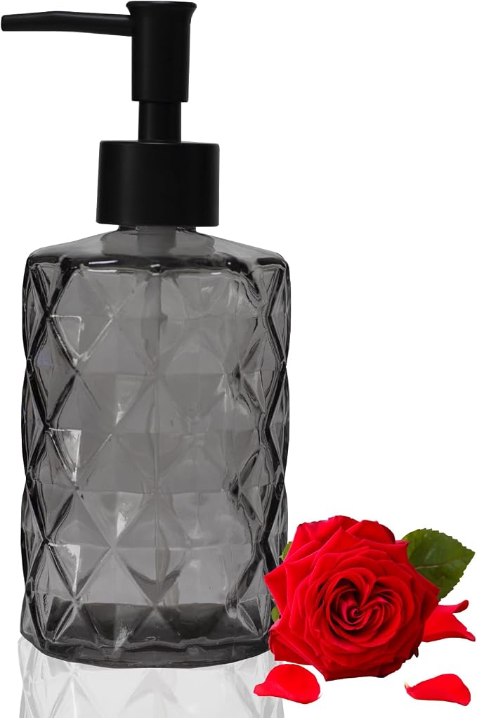 Glass Soap Dispenser with Black Plastic Pump, 12oz Refillable Liquid Hand Soap by YYTSGG