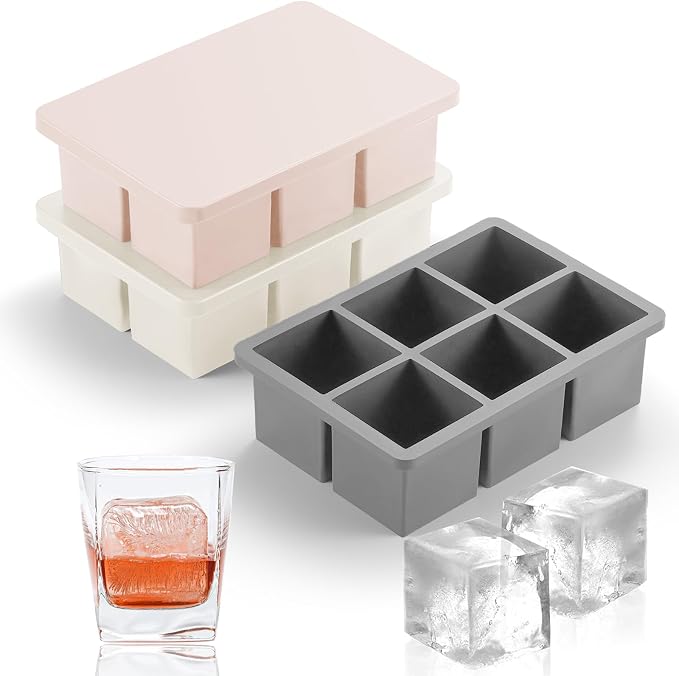 Nax Caki Ice Cube Trays 3 Pack for Whiskey, Large Square Silicone Ice Cube by NAXCAKI