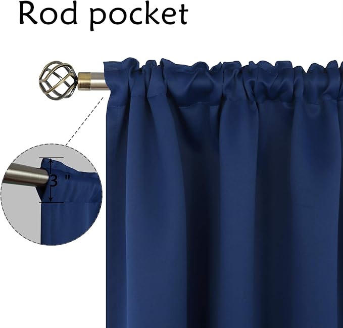 BGment Blackout Curtains for Bedroom 48 Inch Length - Short Thermal Insulated Drapes with Rod Pocket Room Darkening Privacy for Living Room Windows, 42 x 48 Inch, 2 Panels, Navy Blue
