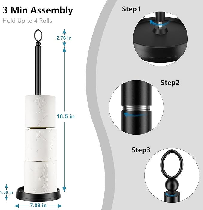 Toilet Paper Holder Stand with Reserve Function, Free Standing Toilet Paper - Image 4