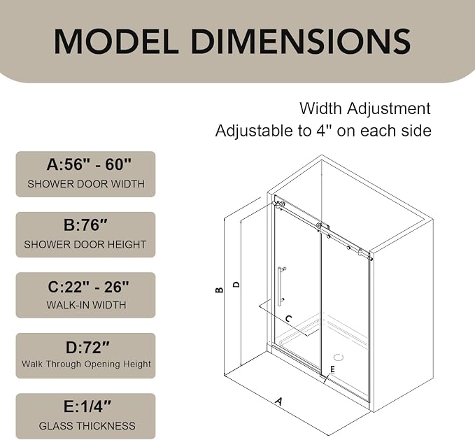 55-60” W x 76" H Single Sliding Shower Door, Frameless Shower Door - Image 9