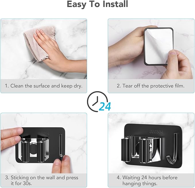 Mop Broom Holder No Drill, Mop Broom Organizer Wall Mounted Heavy Duty - Image 6