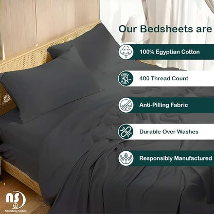 NON Sticky cotton Full Size Sleeper Sofa Sheets, 4 Piece Egyptian Cotton Bed Sheet Set for Sofa Bed, 10" Deep Pocket for Pull Out Couch Mattress, 54" x 75", Dark Grey Solid, Soft & Breathable