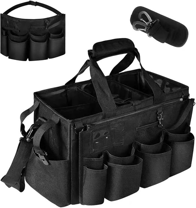 Large Cleaning Caddy Tote with Removable Divider, Heavy-Duty Wearable Apron by BOHEMIABY