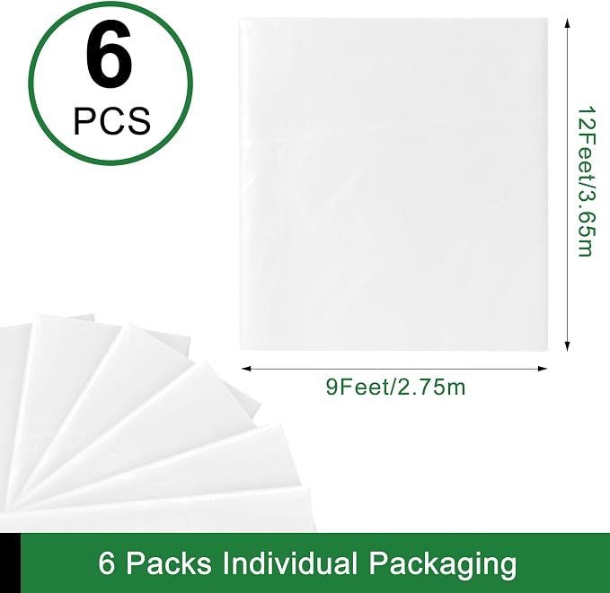 6-Pack 9x12 ft Painter Plastic Drop Cloths Sheet, Waterproof Anti-dust Cover - Image 2