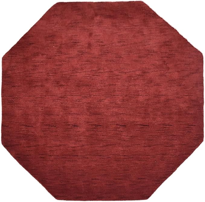 Hand Knotted Loom Wool ECO-Friendly Area Rugs - 6'x6', Octagon, Red Color, Solid Plain Design, High Pile Thick Handmade Anti Skid Area Rugs for Living Room, Bed Room (L00111)