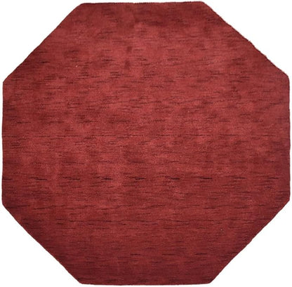 Hand Knotted Loom Wool ECO-Friendly Area Rugs - 6'x6', Octagon, Red Color, Solid Plain Design, High Pile Thick Handmade Anti Skid Area Rugs for Living Room, Bed Room (L00111)