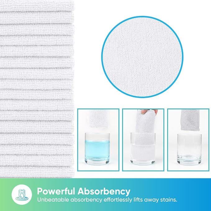 HOMEXCEL White Microfiber Cleaning Cloths, 10 Pack Microfiber Towels - Image 3