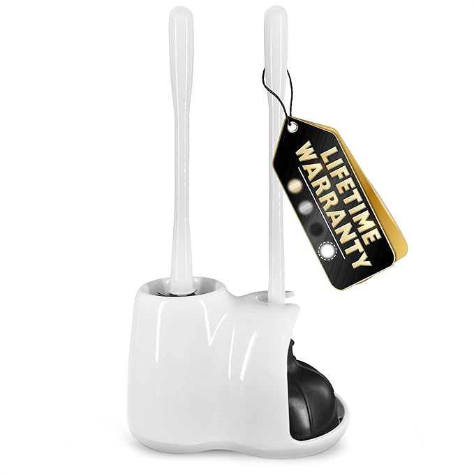 2-in-1 White Toilet Brush and Plunger Set by Novsix