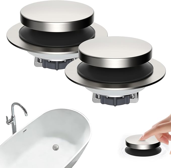 Hibbent 2 Pack 3 in 1 Metal Bathtub Drain Stopper, Universal Pop Up Tub Stopper by Hibbent