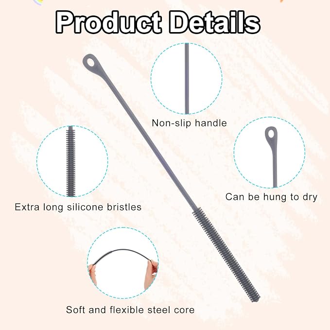 2pcs Silicone Straw Cleaner Brush, 9.45in Extra Long Straw Cleaning Brush - Image 4