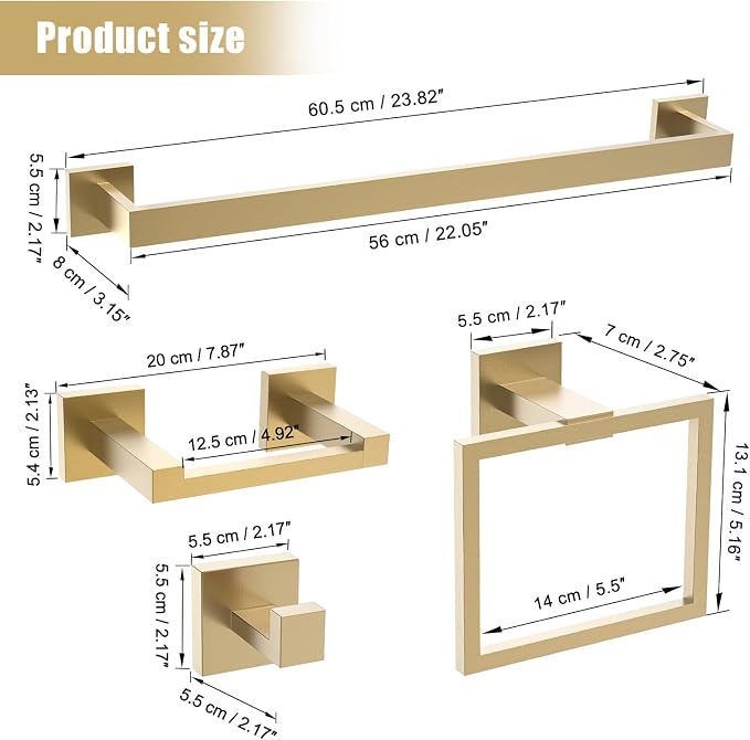TQKAG Brushed Gold Bathroom Hardware Accessories Set 5 Pieces, Double Post - Image 6