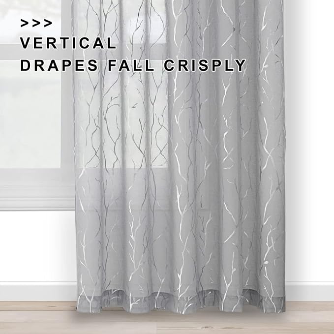 FINECITY Silver Sheer Curtains 45 Inch Length - Image 4