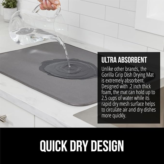 GORILLA GRIP Ultra Water Absorbent Microfiber Dish Drying Mat, Quick Dry Thick - Image 3