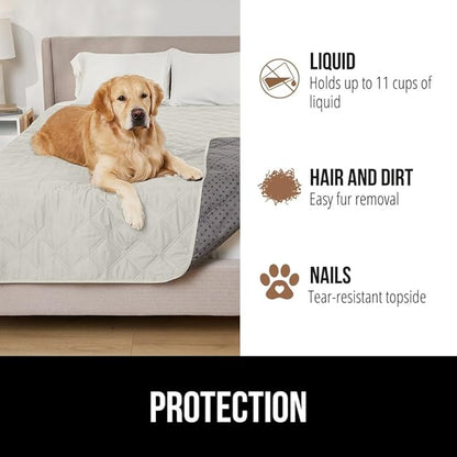 GORILLA GRIP Waterproof Bed Cover for Dogs, 82x82, Gripped Slip Resistant Backing, Leak Proof Washable Dog Blanket Covers Sofa, Couch, Sectional, Crate, Car, RV Seats, Pet Puppy Essentials Light Taupe