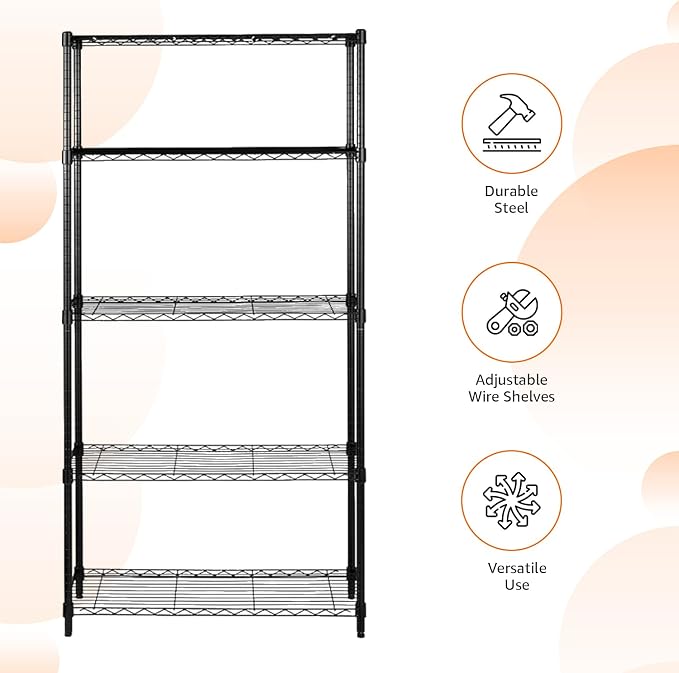 Amazon Basics 5-Shelf Adjustable Heavy Duty Steel Wire Rack Storage Shelving - Image 3