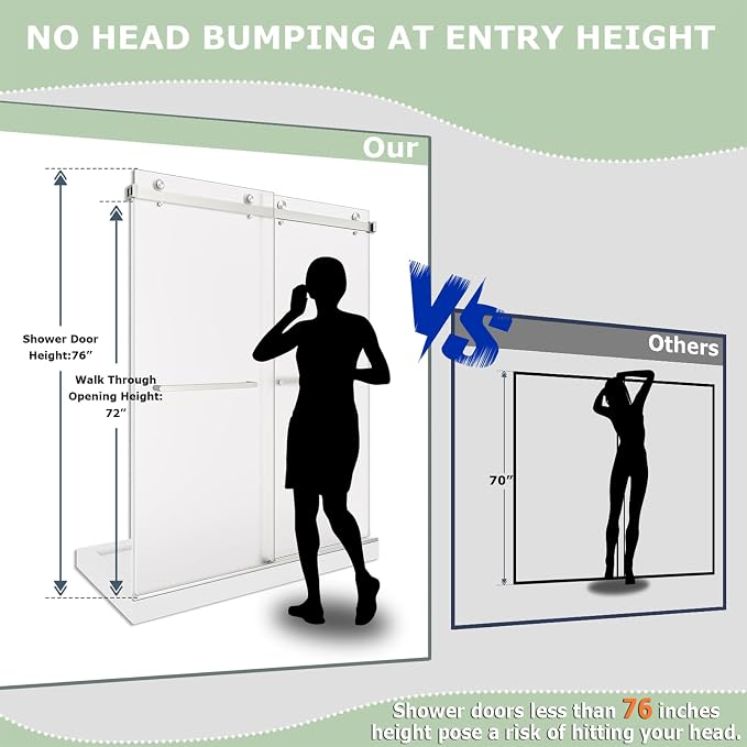 55"-60" W x 76" H Frameless Frosted Shower Door, Double Sliding Shower Door - Image 9