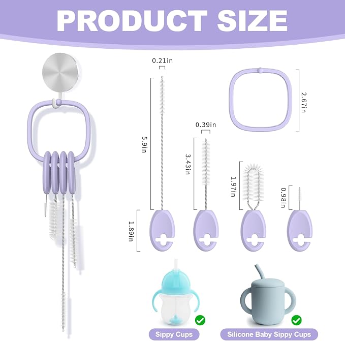 YOTIME Standing Straw Cleaner Brush Set, 4in1 Reusable Straw Brushes - Image 2