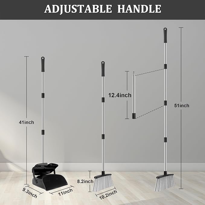 Broom and Dustpan Set, Windproof Standing Dust pan - Image 5