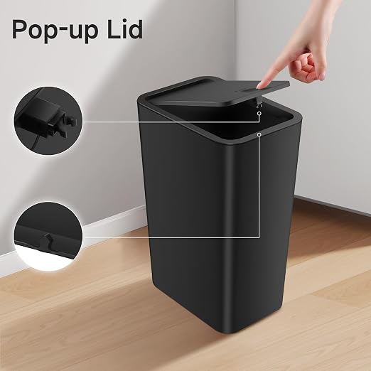 TIPGO Bathroom Trash Can with Lid, 4 Gallon / 15 Liter Small Garbage Can - Image 4