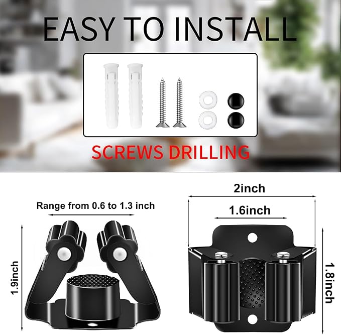 AKOAK Broom and Mop Rack Holder, Wall Storage Organizer, Screw Mount, Garden - Image 2