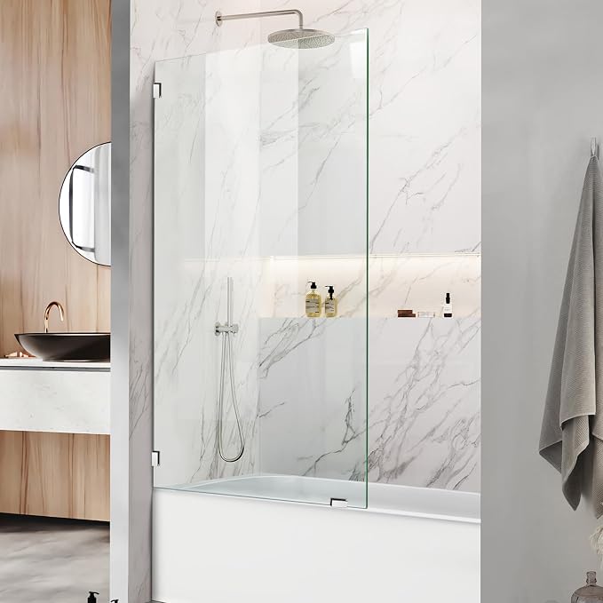 34" W x 58" H Frameless Single Fixed Bath Panel, Fixed Bathtub Screen by PHMUNY