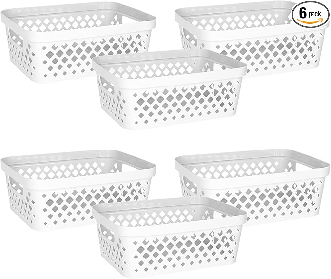 Glad Plastic Storage Basket Set, Value Pack of 6 | Open Storage Bins by GladTrashFoodStorage