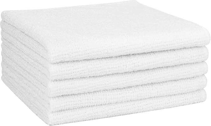 AIDEA Microfiber Cleaning Cloth White 5PK, Microfiber Towels by AIDEAHOME