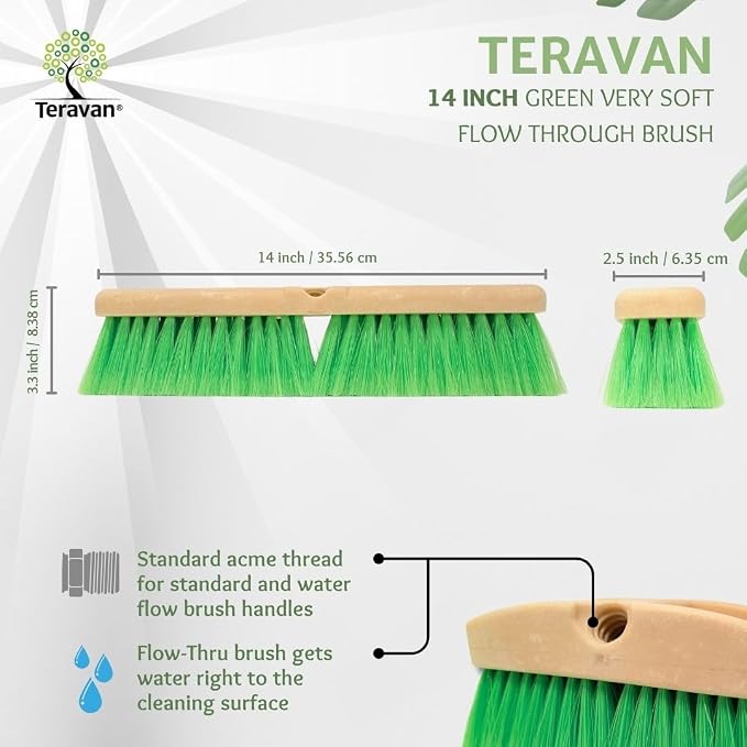 Teravan Green Flow Through Brush Head, 14-Inch Extra Soft Bristle Brush - Image 3