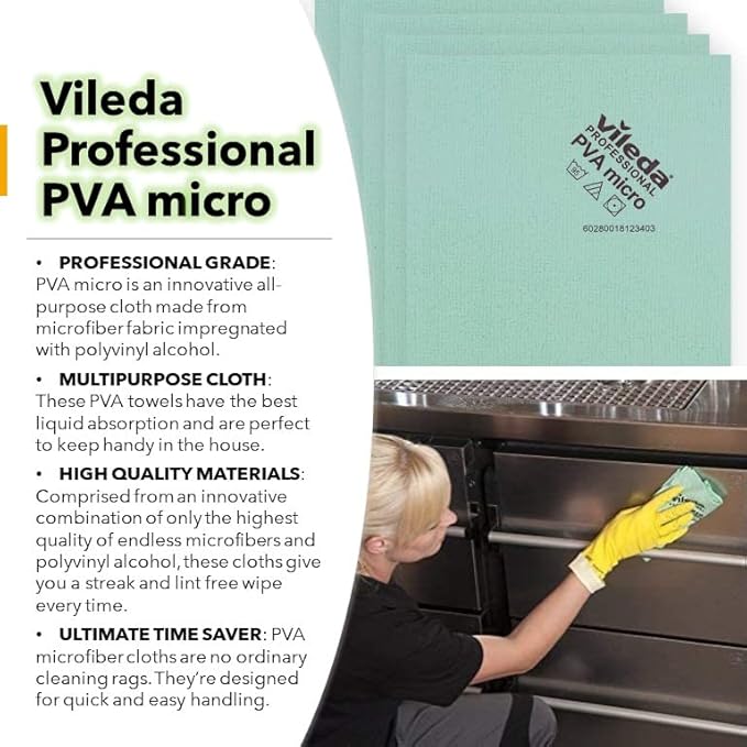 Vileda Professional | PVA Microfiber Green | All Purpose Cleaning Shammy | - Image 2