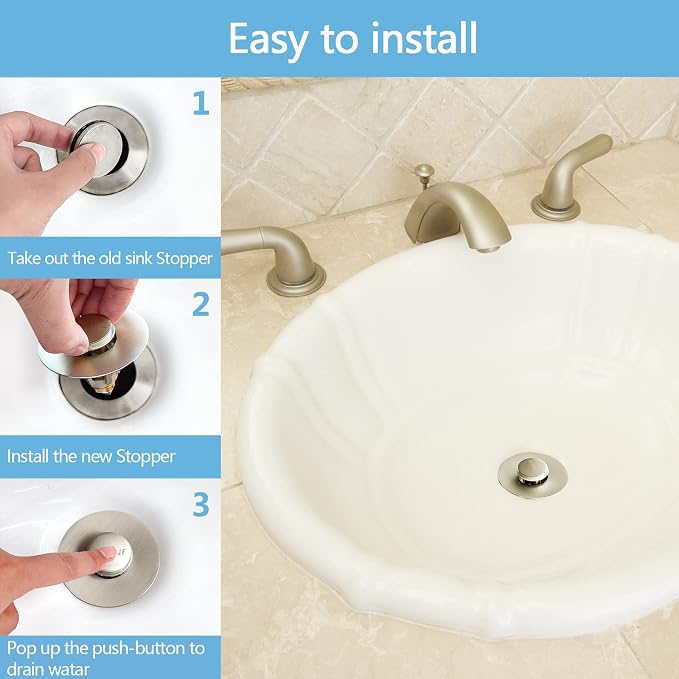 Bathroom Sink Stoppers Brushed Nickel – Pop Up Drain Stopper & Strainer - Image 6
