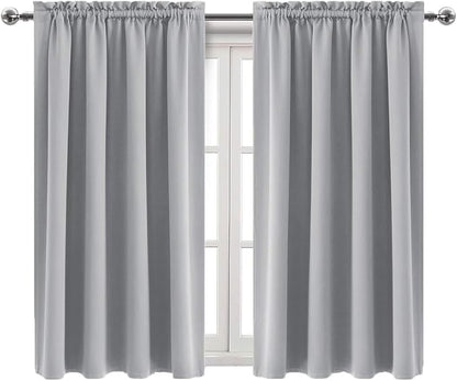 DWCN Blackout Curtains Room Darkening Thermal Insulated Bedroom Curtains Window Curtain Panels, 52 x 54 inches Long, Set of 2 Silver Grey Rod Pocket Drapes