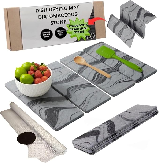 Large Stone Dish Drying Mat for Kitchen Counter | 23.5” L x 15.3” W by Unknown