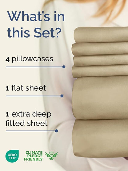 Extra Deep Cal King Sheet Set - 6 Piece Breathable & Cooling Sheets - Hotel Luxury Bed Sheets Set - Easy & Secure Fit - Soft, Wrinkle Free & Comfy Sheets Set - Beige Sheet Set with Extra Deep Pockets