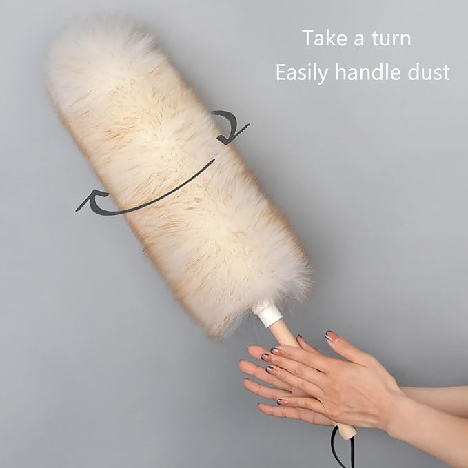 Lambswool Duster with Wooden Handle, Reusable Feather Duster - Image 4