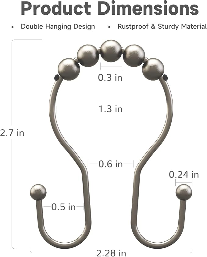 Shower Curtain Hooks Rust Proof Shower Curtain Rings, Smooth Glide Double Hook - Image 5