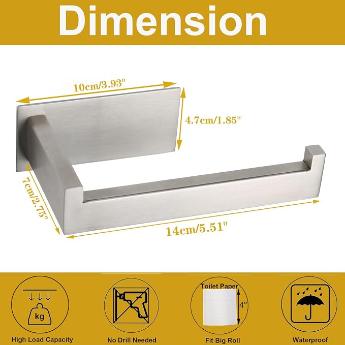 Toilet Paper Holder, Self Adhesive Tissue Holder Stainless Steel Rustproof - Image 7
