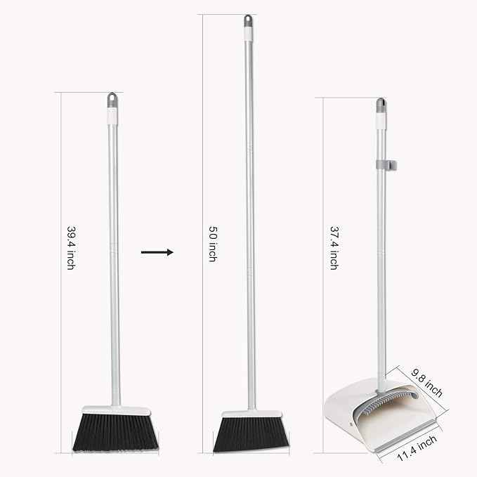 Broom and Dustpan Set, JEHONN Long Handle Lightweight Broom Set Upright - Image 6