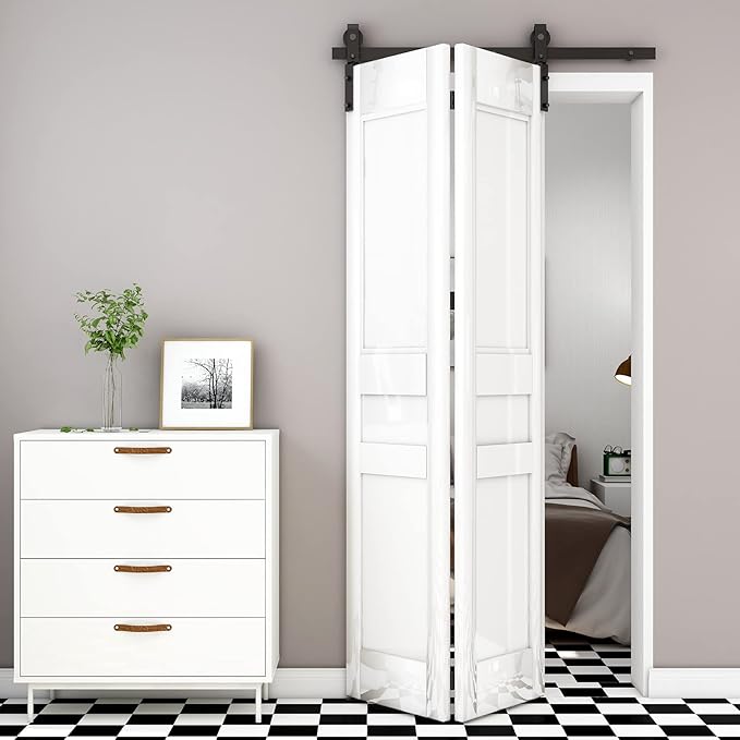 40" Bi-Folding Sliding Barn Door Hardware Track Kit, Smoothly&Quietly, Side - Image 5