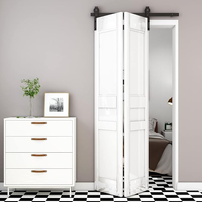 52" Bi-Folding Sliding Barn Door Hardware Track Kit, Smoothly&Quietly, Side - Image 5