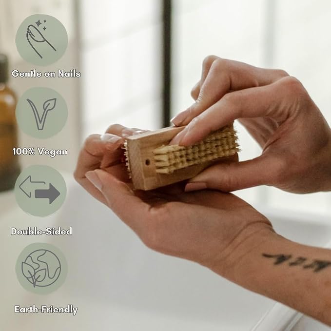 Bamboo Nail Brush, Natural Wooden Double-Sided Scrub Brush - Image 2