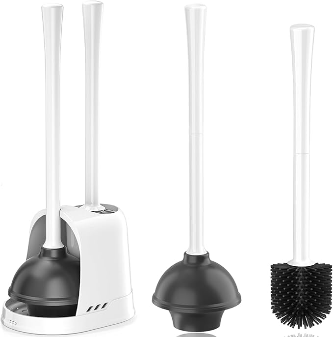 Toilet Plunger and Brush, Silicone Bowl Brush and Heavy Duty Toilet Plunger Set by LOVLOY
