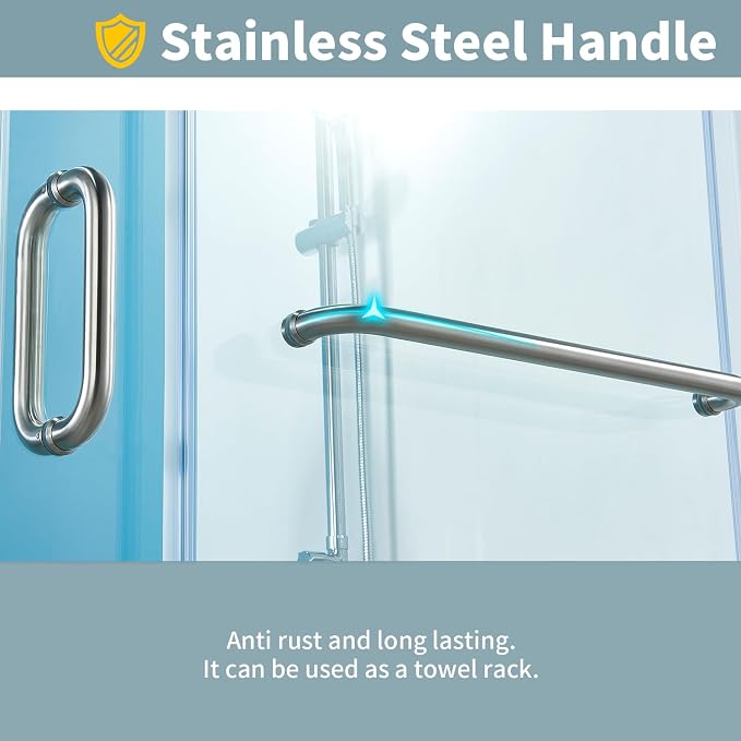 56-60" W x 76" H Frameless Sliding Shower Door, Frameless Shower Door, Shower - Image 4