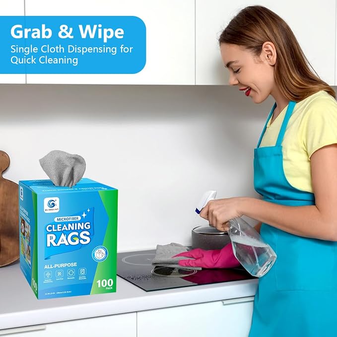 GLIMGLINT Microfiber Cleaning Cloth, 100 Pack Cleaning Rags, Ultra Absorbent - Image 8