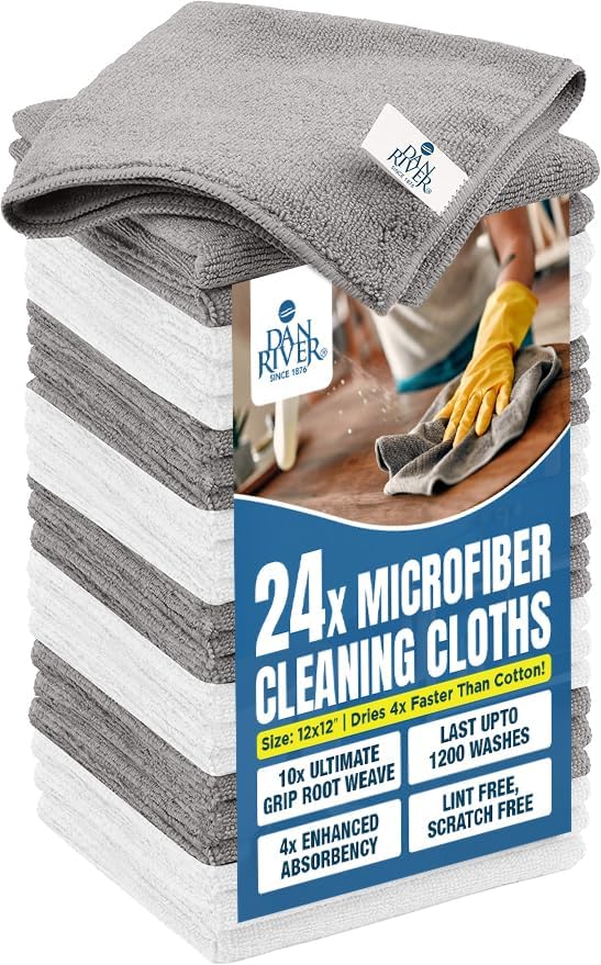 DAN RIVER 24-Pack Microfiber Towels – Ultra Absorbent, lint Free Cloth & by DanRiver