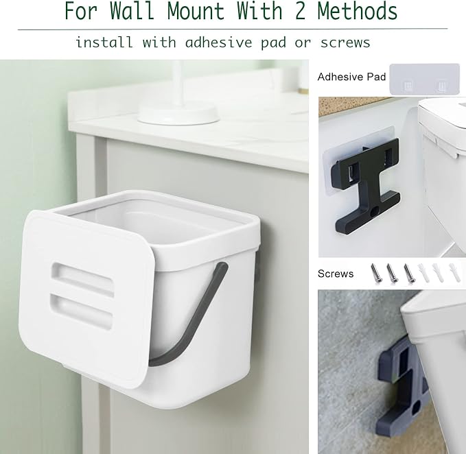 LALASTAR Trash Can with Lid, Wall-Mounted Under Sink Small Garbage Can - Image 4