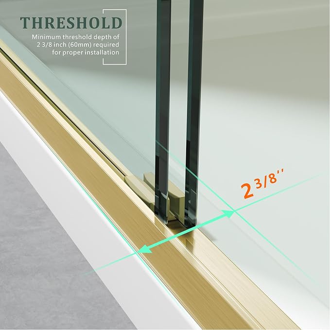 Brushed Gold 50-54'' x 72'' Semi-Frameless Glass Shower Door, Bathroom Sliding - Image 6